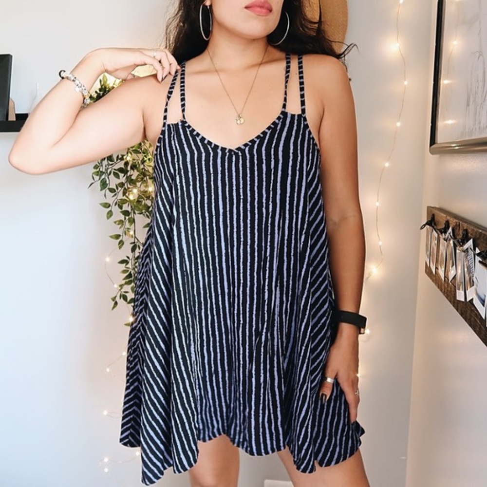 Passion Fusion Tent Dress Striped Blue and Black